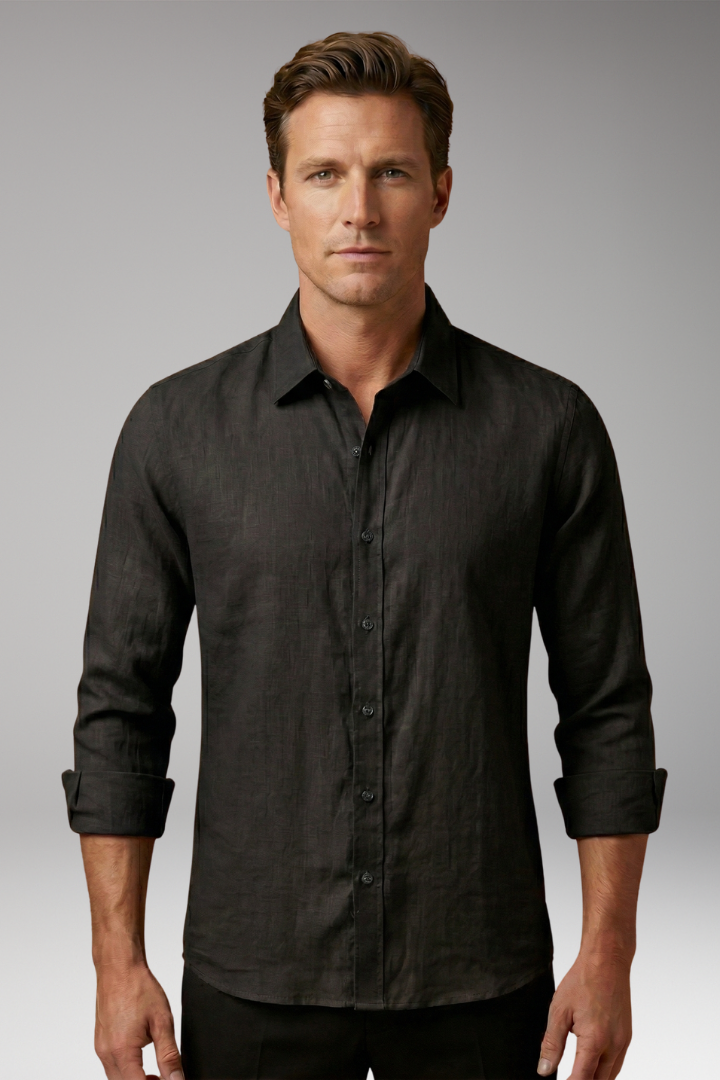 Men's Shirt with Structured Collar and Long Sleeves