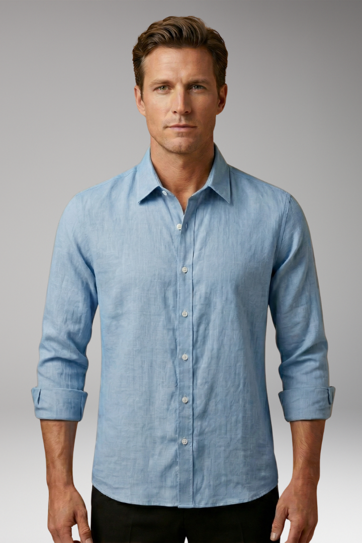 Men's Shirt with Structured Collar and Long Sleeves
