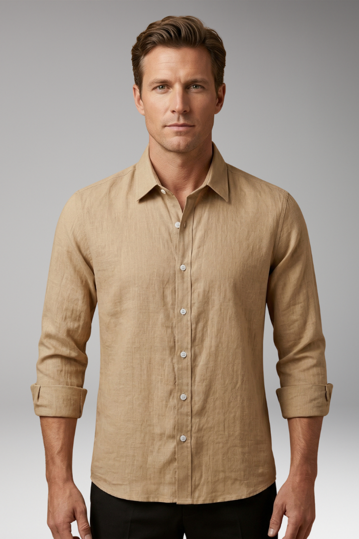 Men's Shirt with Structured Collar and Long Sleeves