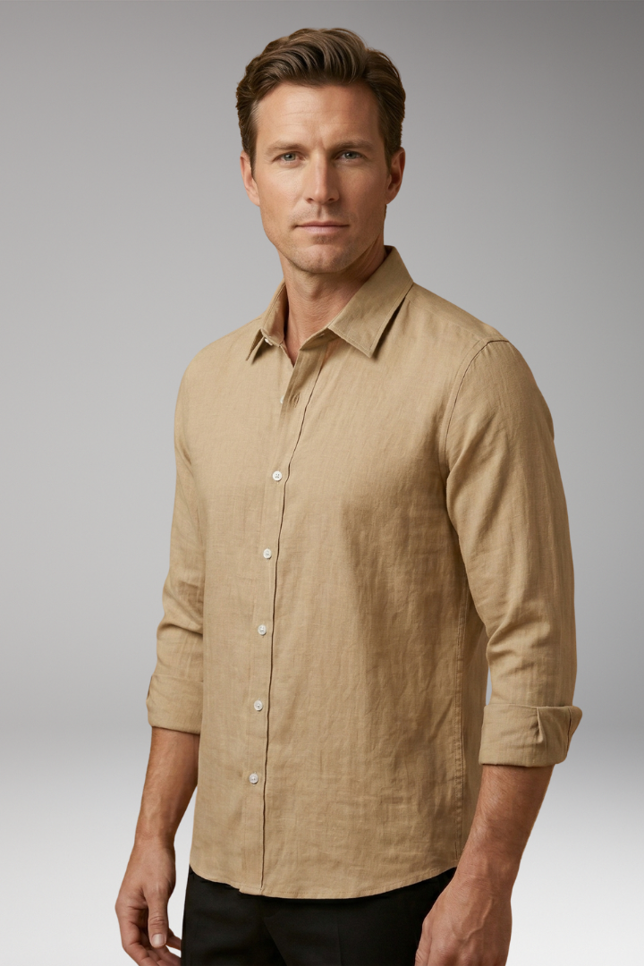 Men's Shirt with Structured Collar and Long Sleeves