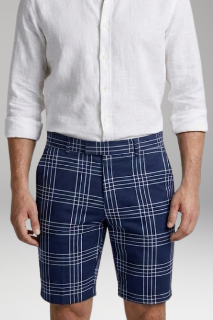 Men's Shorts with Checkered Pattern and Side Pockets
