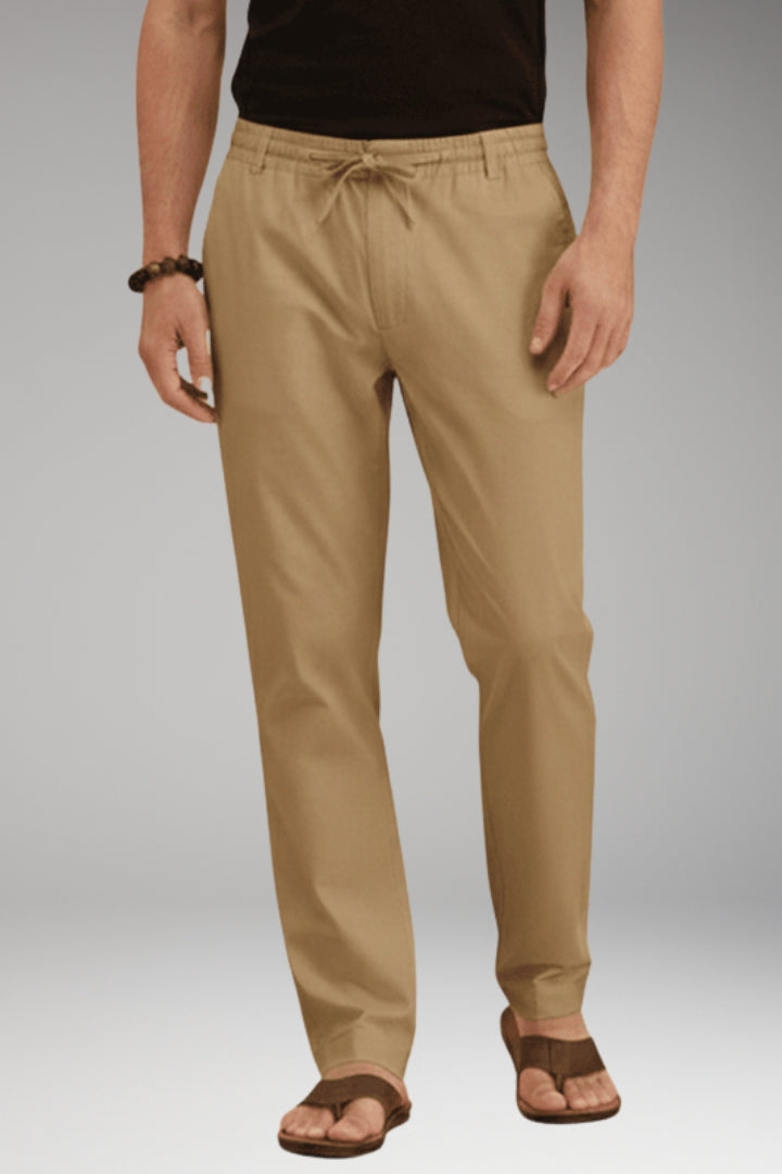 Men's Slim-Fit Casual Trousers with Adjustable Drawstring and Pockets