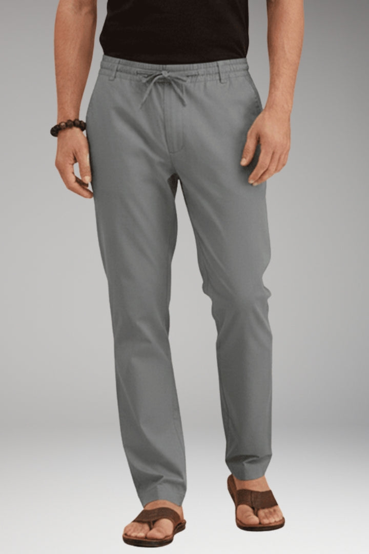 Men's Slim-Fit Casual Trousers with Adjustable Drawstring and Pockets