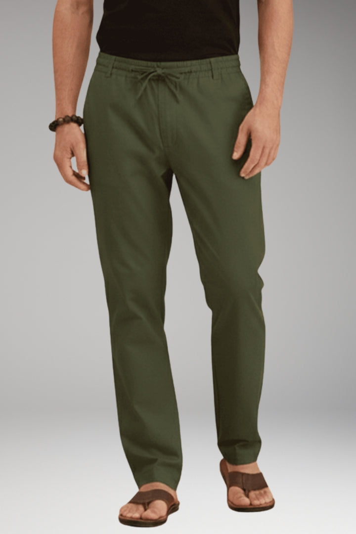 Men's Slim-Fit Casual Trousers with Adjustable Drawstring and Pockets