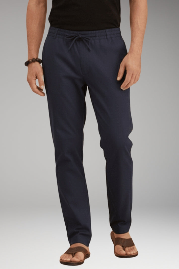 Men's Slim-Fit Casual Trousers with Adjustable Drawstring and Pockets
