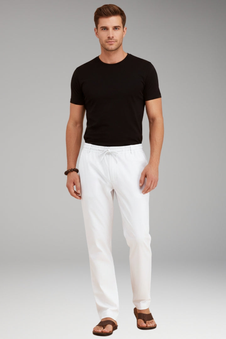 Men's Slim-Fit Casual Trousers with Adjustable Drawstring and Pockets