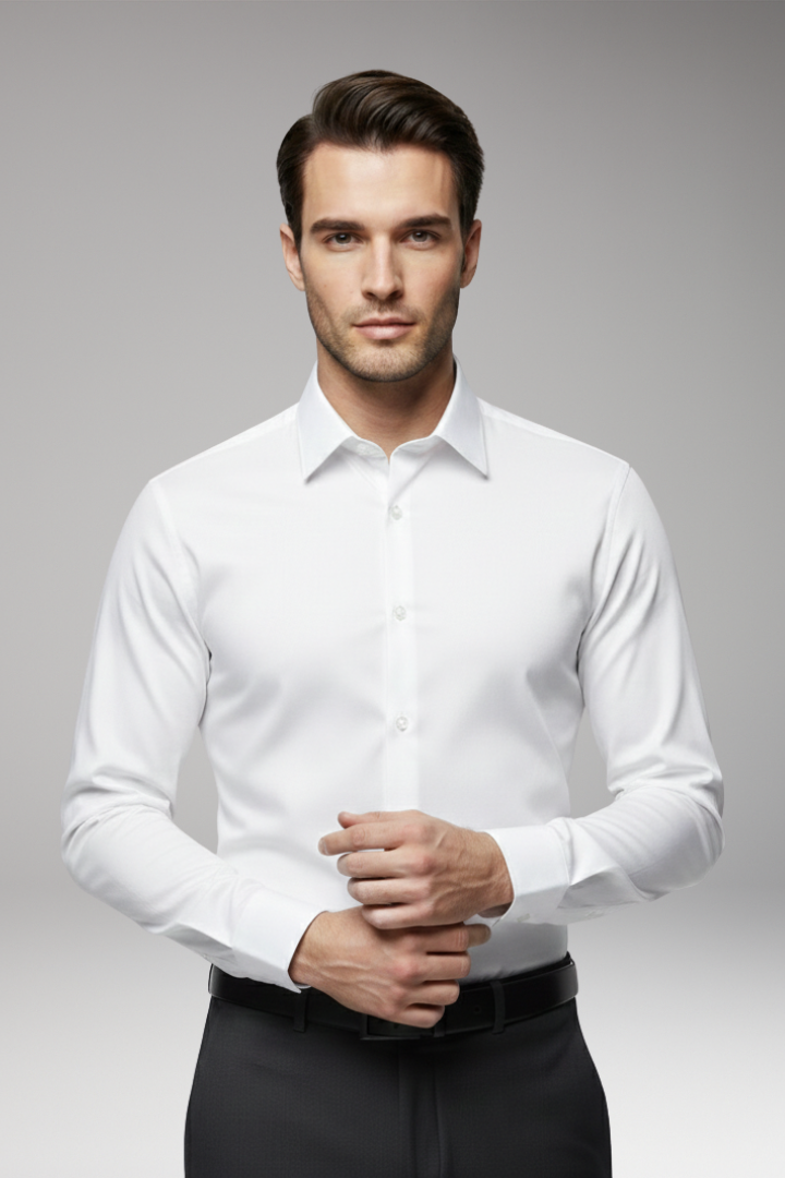 Men's Slim Shirt with Pointed Collar and Button Closure