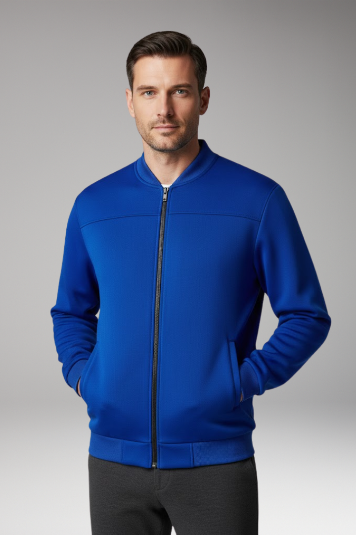 Men's Sporty Bomber Jacket with Front Closure and Side Pockets