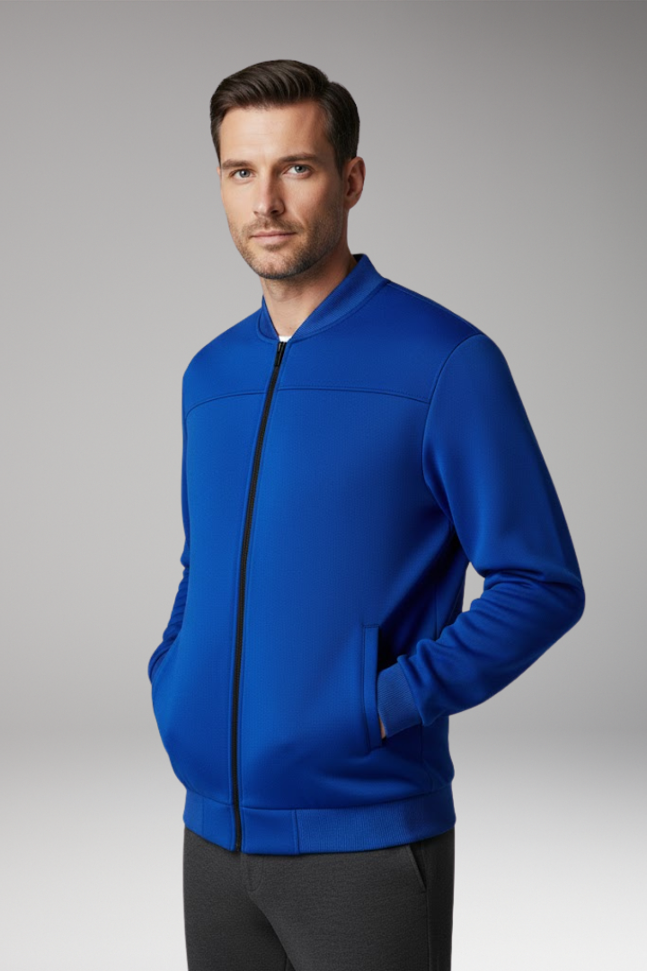 Men's Sporty Bomber Jacket with Front Closure and Side Pockets