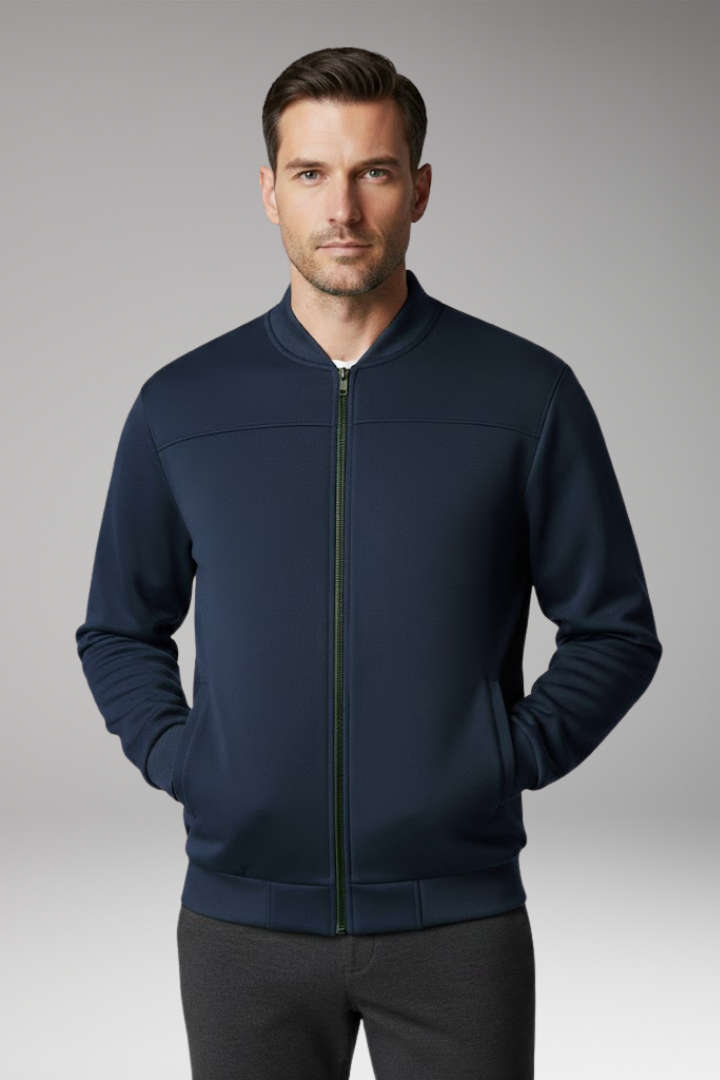 Men's Sporty Bomber Jacket with Front Closure and Side Pockets