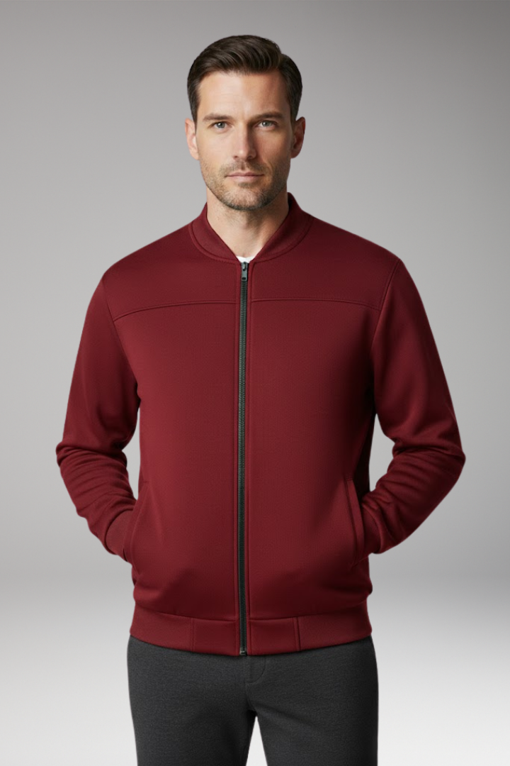 Men's Sporty Bomber Jacket with Front Closure and Side Pockets