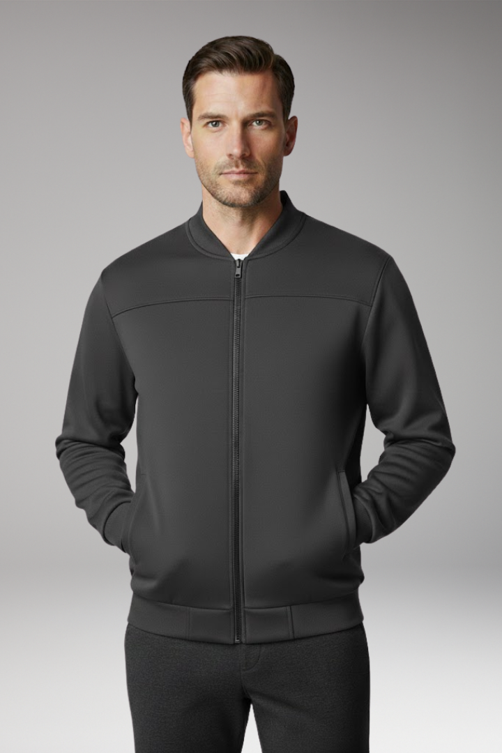 Men's Sporty Bomber Jacket with Front Closure and Side Pockets