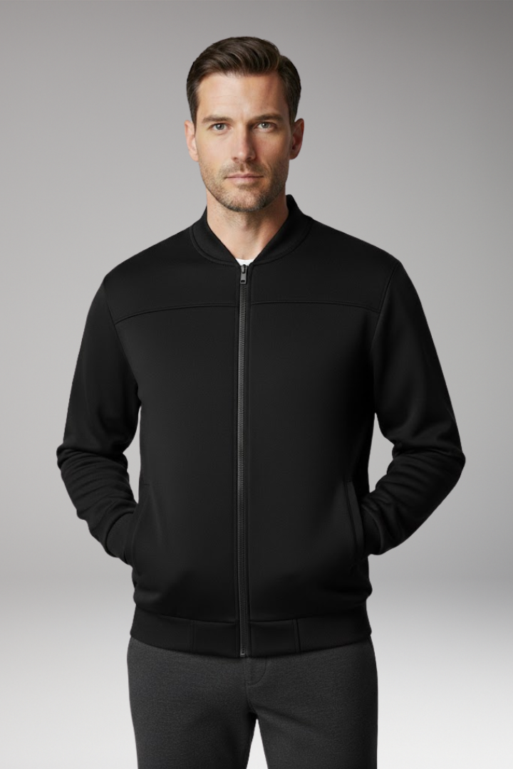 Men's Sporty Bomber Jacket with Front Closure and Side Pockets
