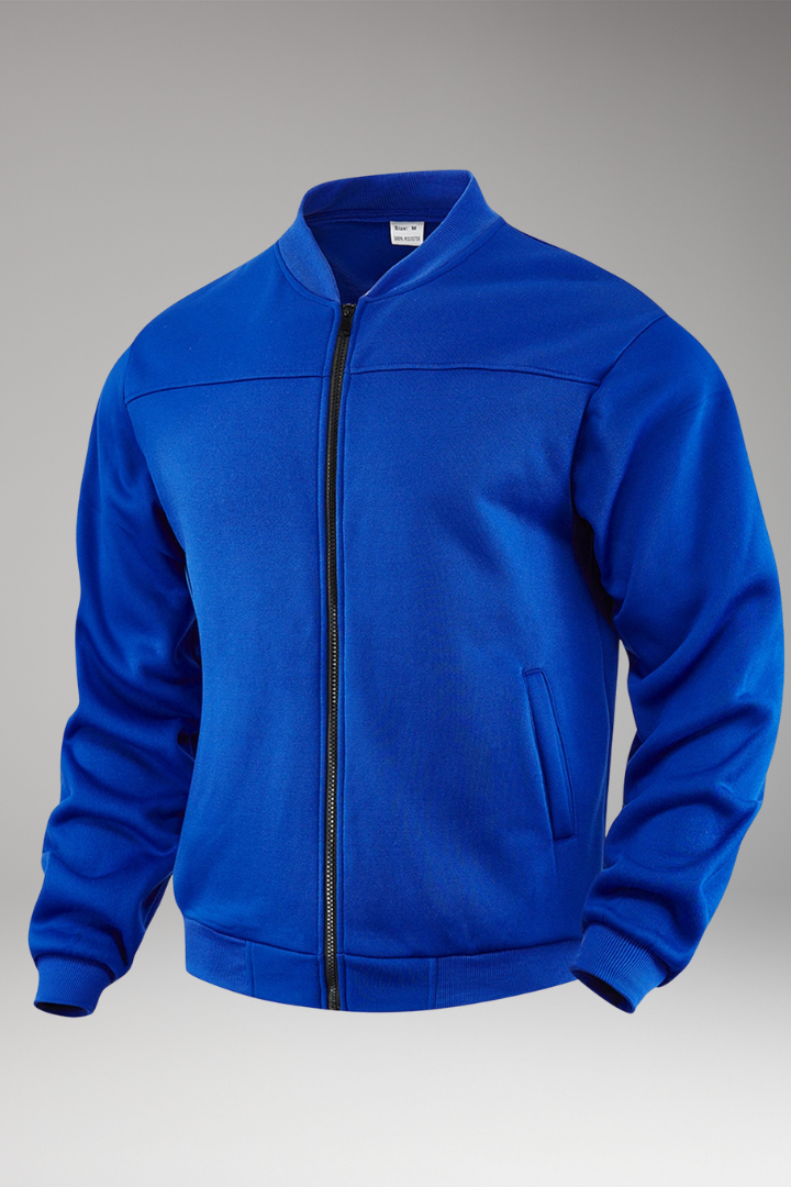 Men's Sporty Bomber Jacket with Front Closure and Side Pockets