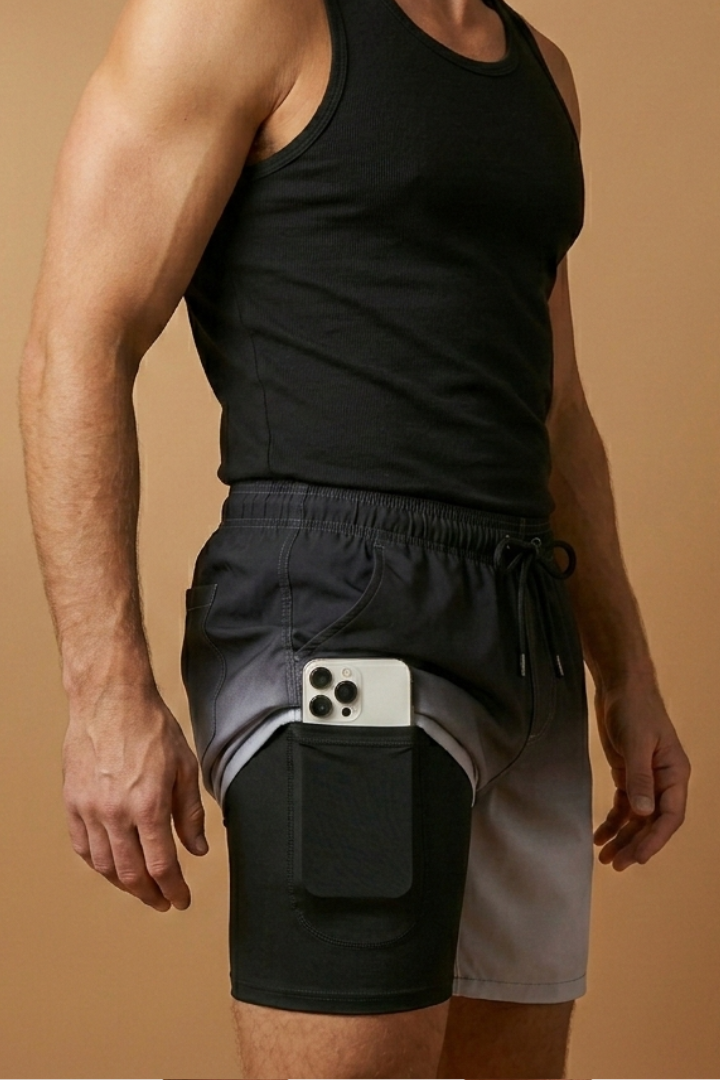Men's Stretch Shorts with Drawstring Waistband and Inner Briefs