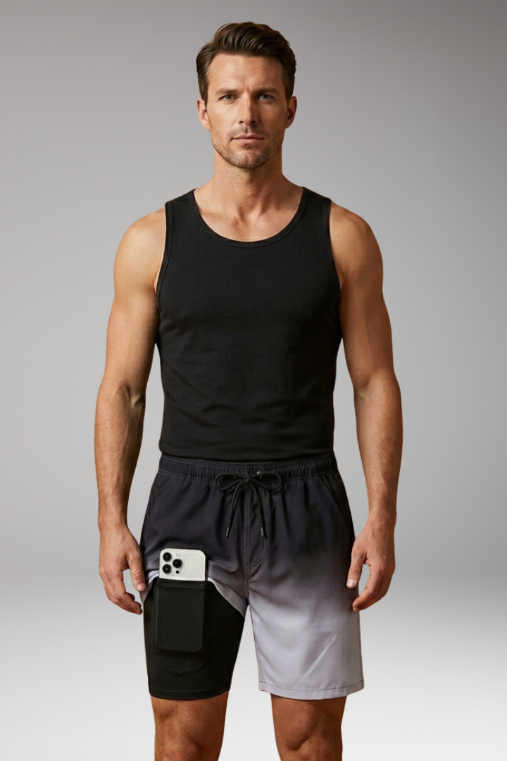 Men's Stretch Shorts with Drawstring Waistband and Inner Briefs