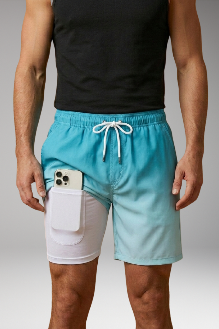 Men's Stretch Shorts with Drawstring Waistband and Inner Briefs