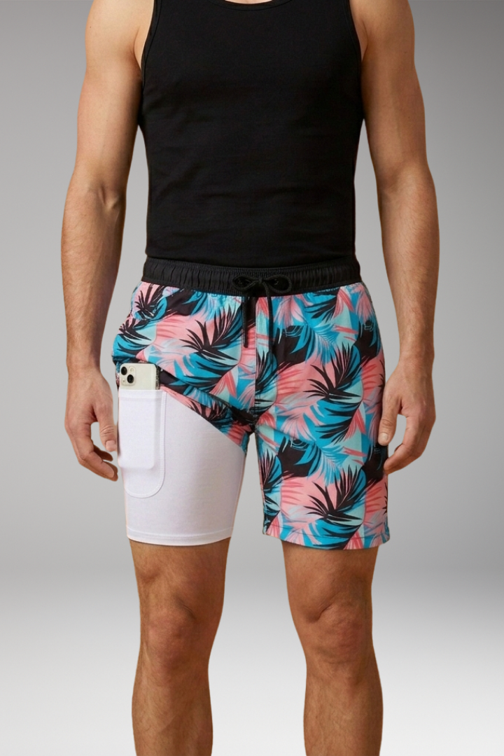 Men's Summer Shorts with Drawstring Waistband and Vibrant Printed Design