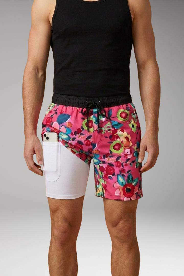 Men's Summer Shorts with Drawstring Waistband and Vibrant Printed Design