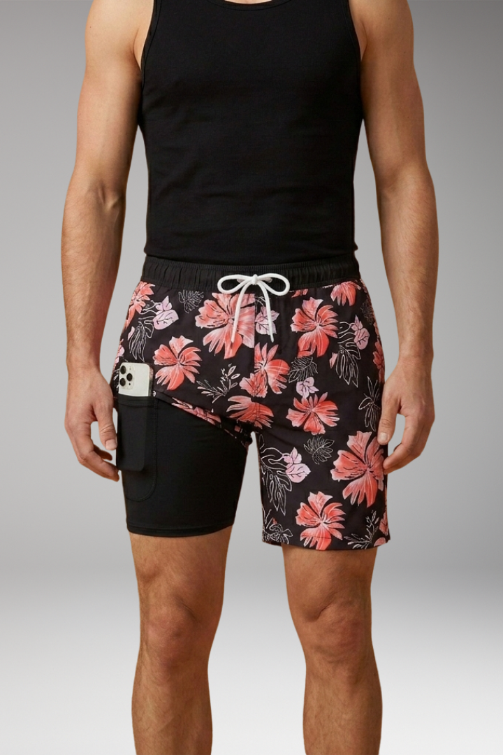 Men's Summer Shorts with Drawstring Waistband and Vibrant Printed Design