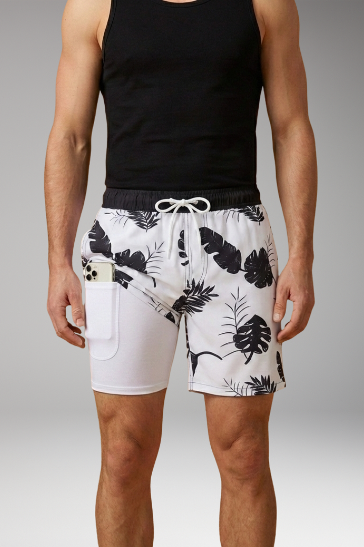 Men's Summer Shorts with Drawstring Waistband and Vibrant Printed Design