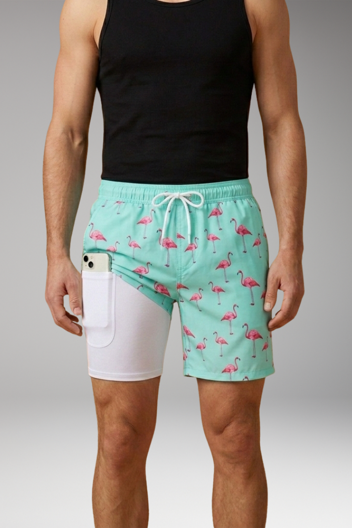 Men's Summer Shorts with Drawstring Waistband and Vibrant Printed Design