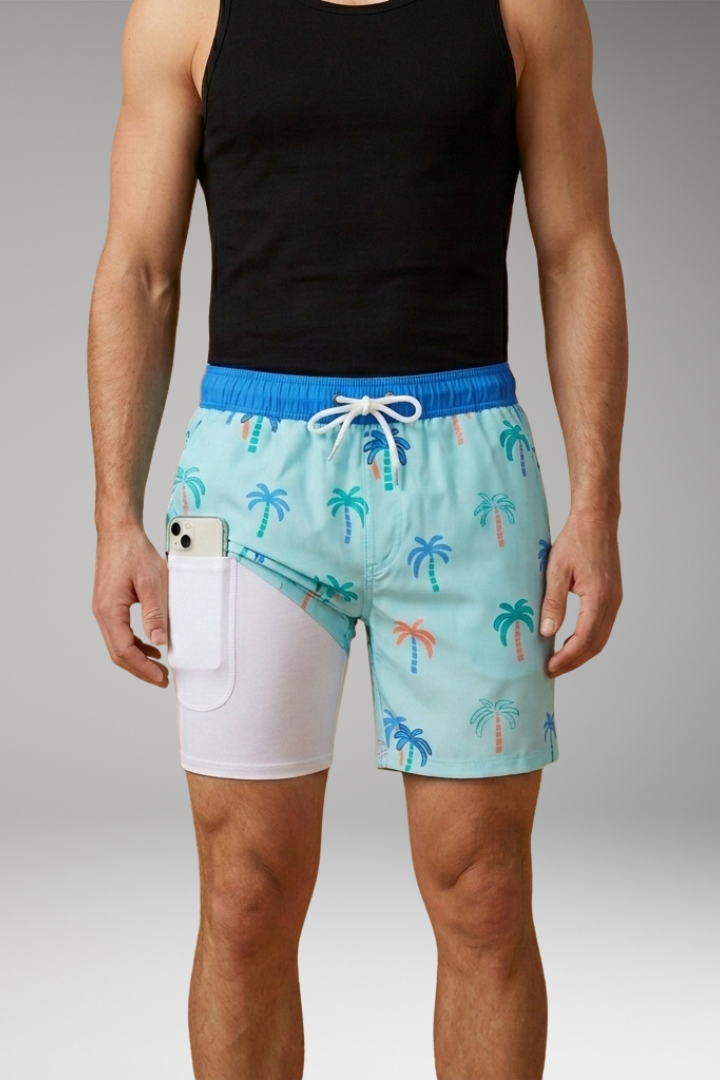 Men's Summer Shorts with Drawstring Waistband and Vibrant Printed Design
