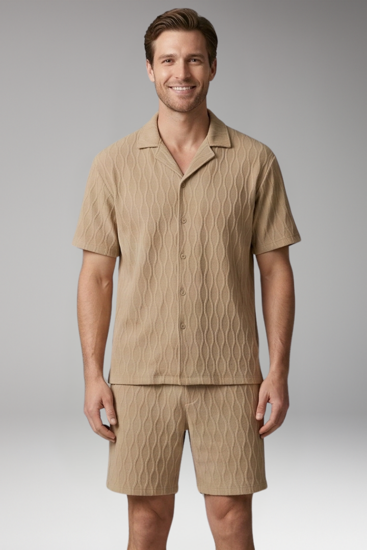 Men's Summer Two-Piece Set with Button-Up Shirt