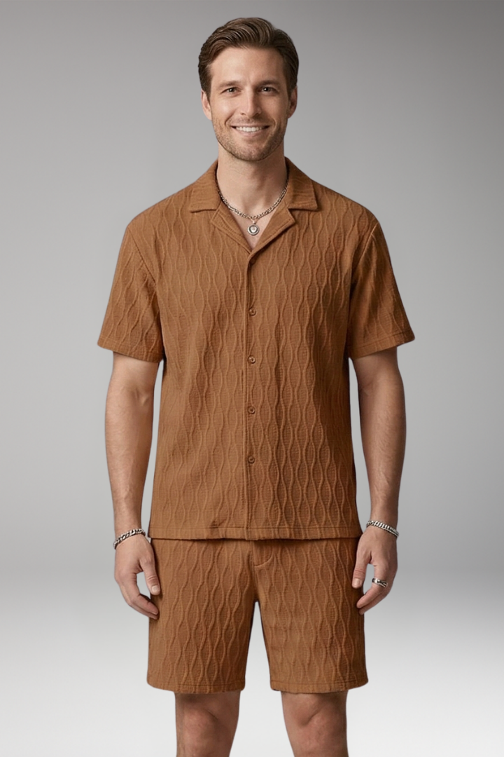 Men's Summer Two-Piece Set with Button-Up Shirt