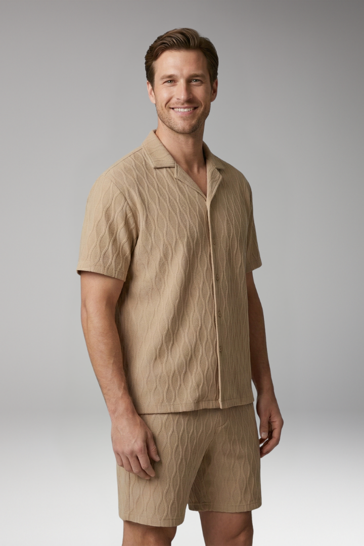 Men's Summer Two-Piece Set with Button-Up Shirt