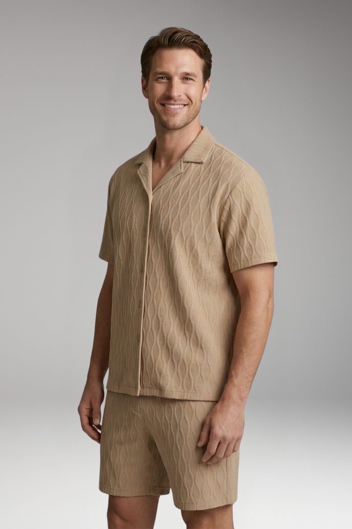 Men's Summer Two-Piece Set with Button-Up Shirt