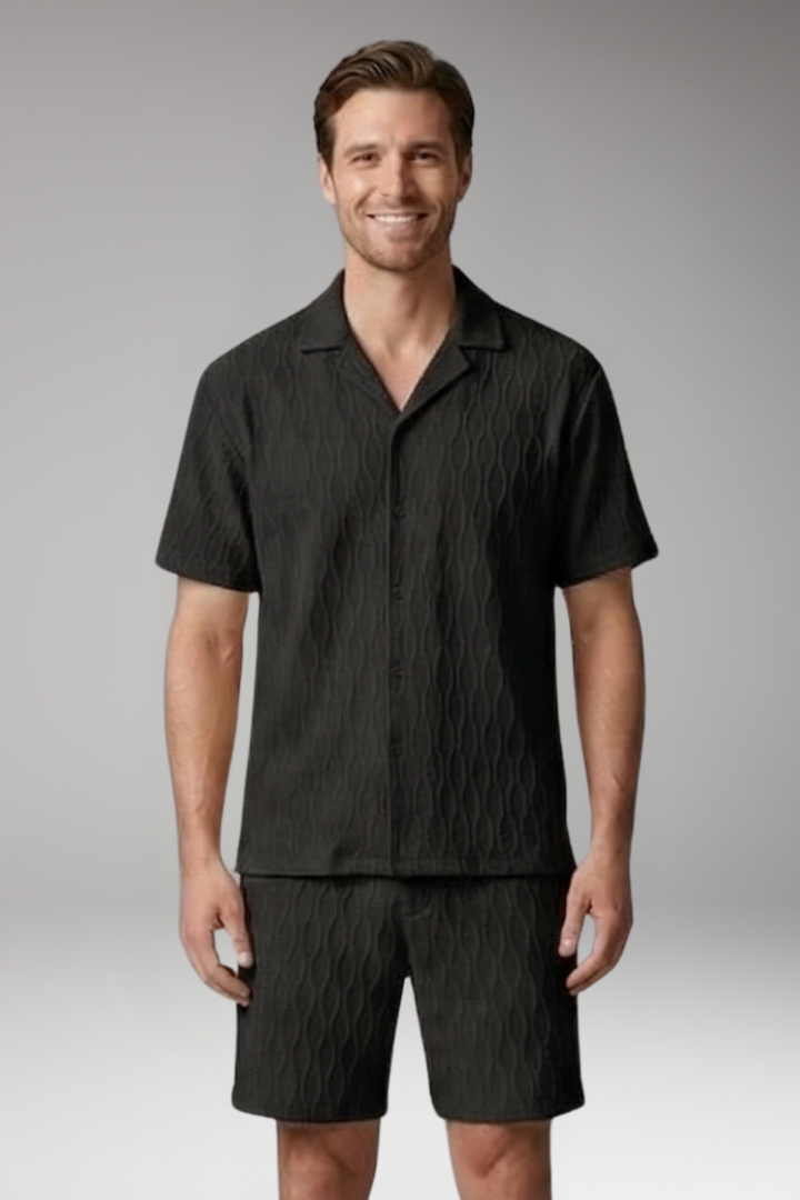 Men's Summer Two-Piece Set with Button-Up Shirt