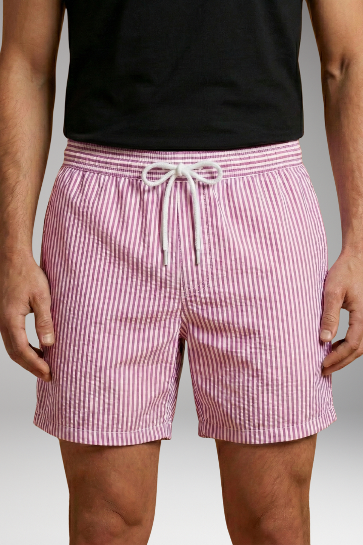 Men's Surf Shorts with Elastic Waistband and Striped Design