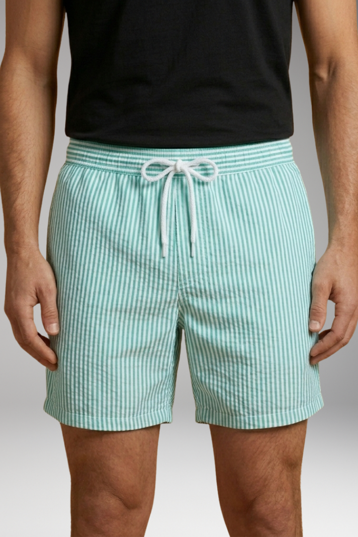 Men's Surf Shorts with Elastic Waistband and Striped Design