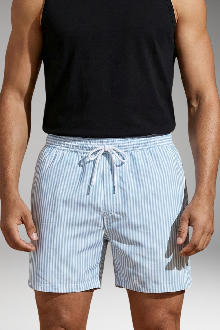 Men's Surf Shorts with Elastic Waistband and Striped Design