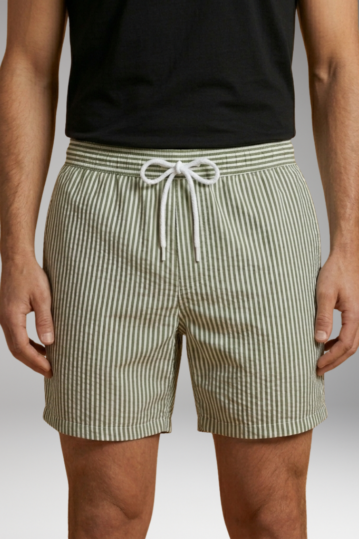 Men's Surf Shorts with Elastic Waistband and Striped Design