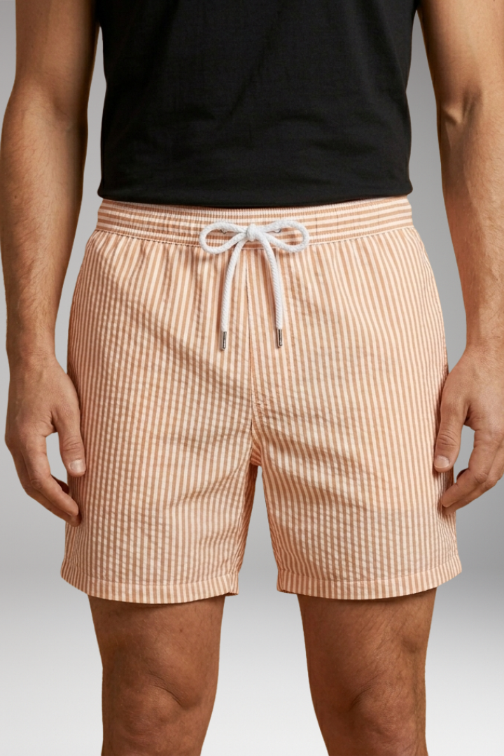 Men's Surf Shorts with Elastic Waistband and Striped Design