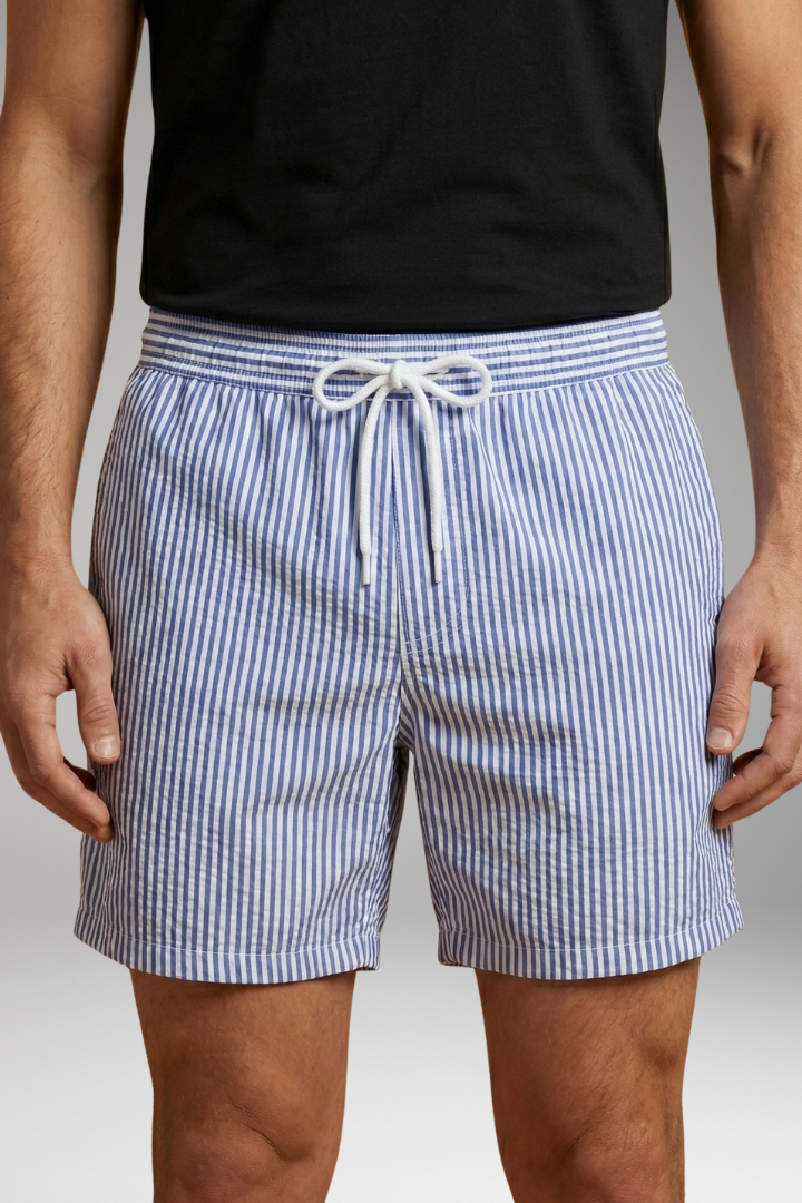 Men's Surf Shorts with Elastic Waistband and Striped Design