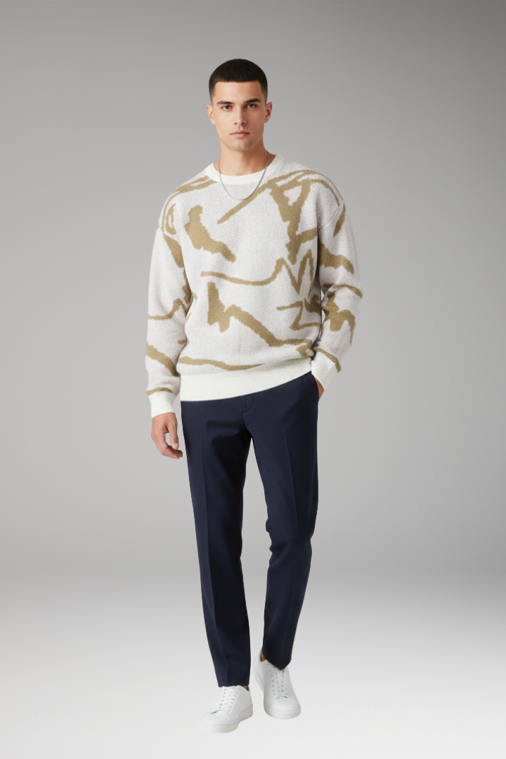 Men’s Sweater with Crew Neck and Long Sleeves