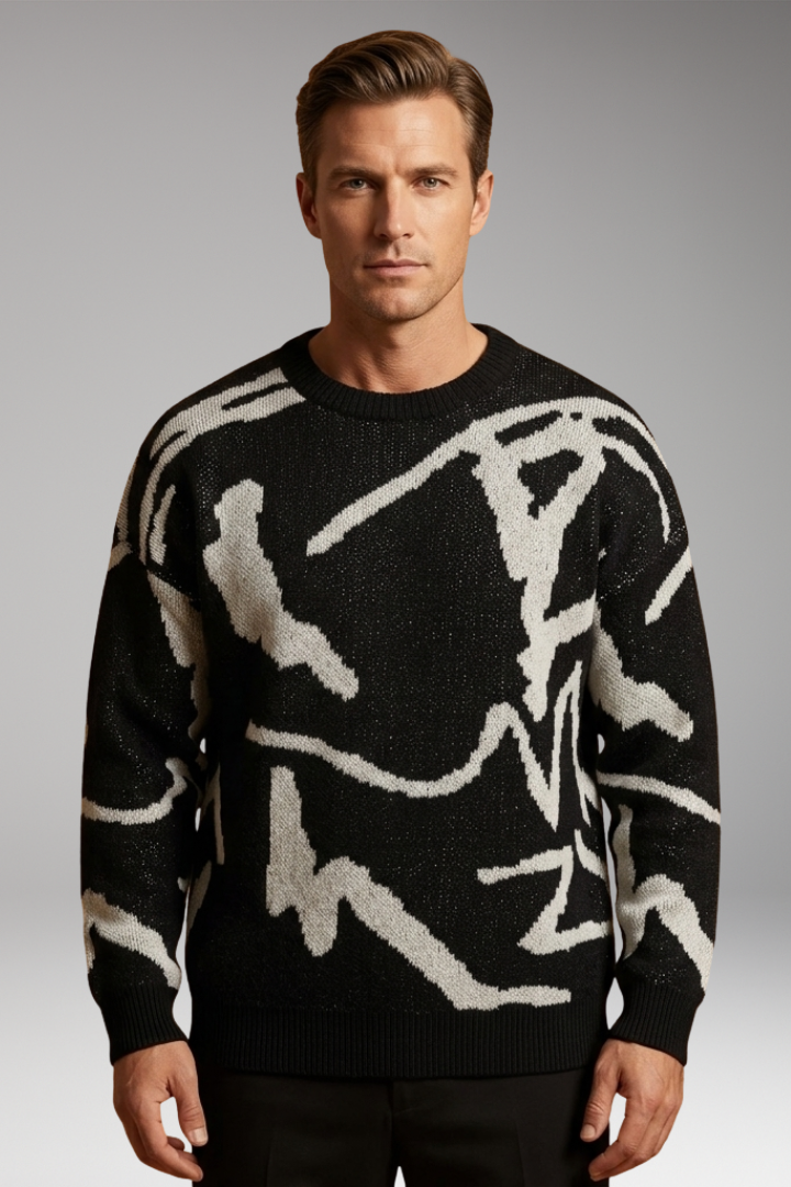 Men's Sweater with Crew Neck and Long Sleeves