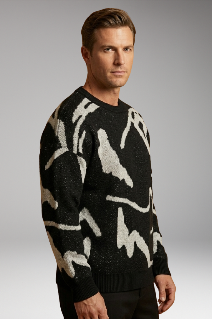 Men's Sweater with Crew Neck and Long Sleeves
