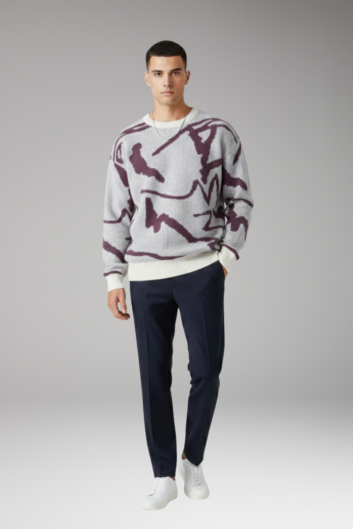 Men’s Sweater with Crew Neck and Long Sleeves
