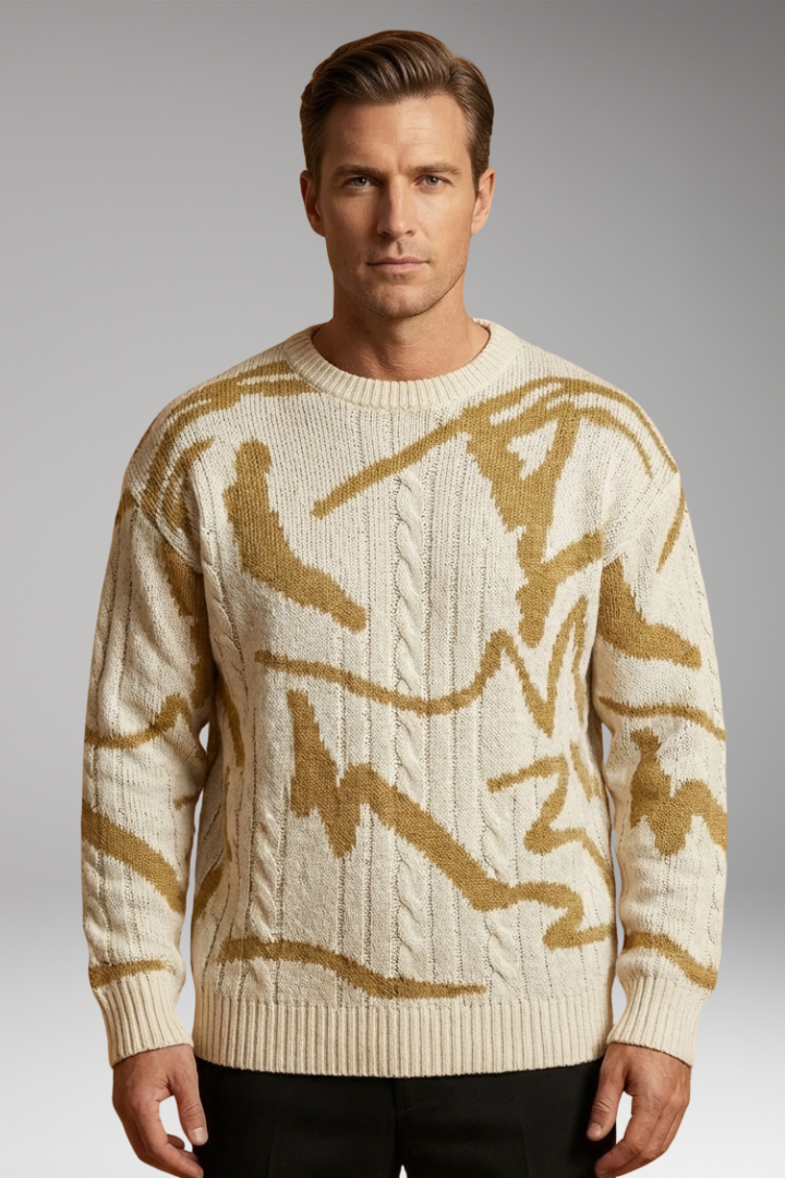 Men's Sweater with Crew Neck and Long Sleeves
