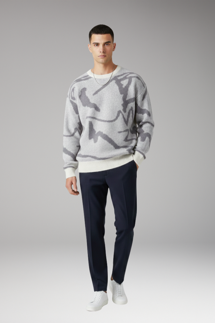 Men’s Sweater with Crew Neck and Long Sleeves