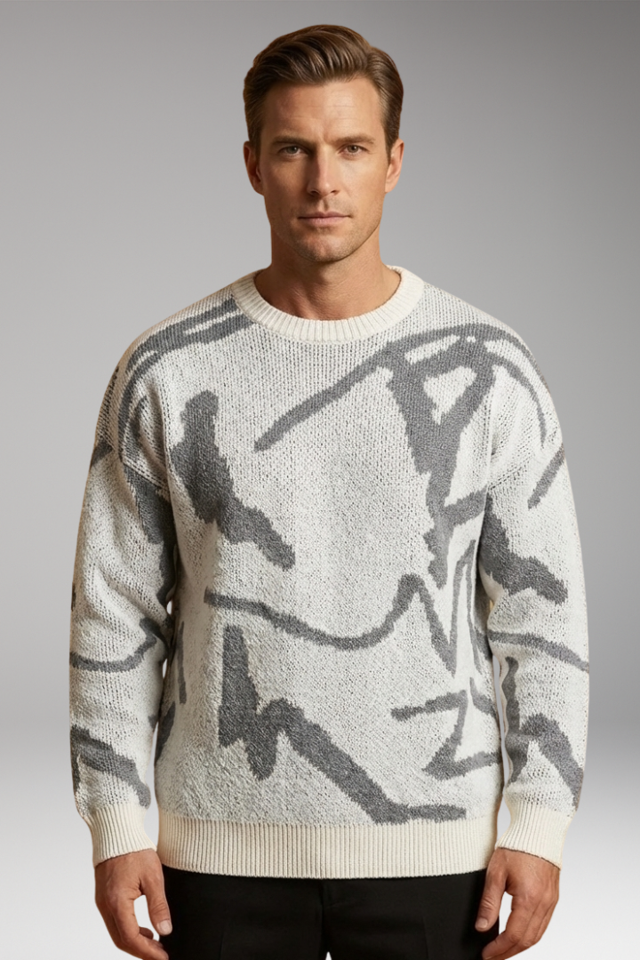 Men's Sweater with Crew Neck and Long Sleeves