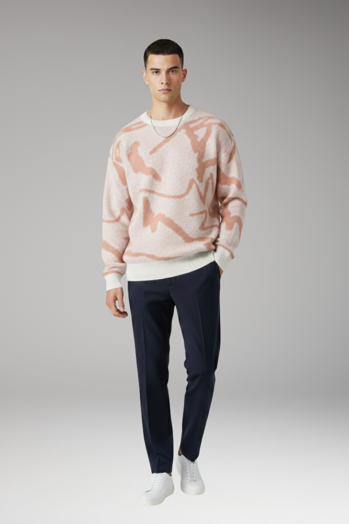 Men’s Sweater with Crew Neck and Long Sleeves
