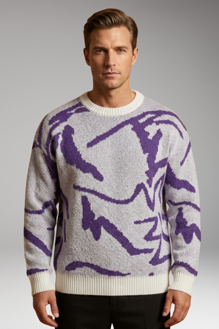 Men's Sweater with Crew Neck and Long Sleeves