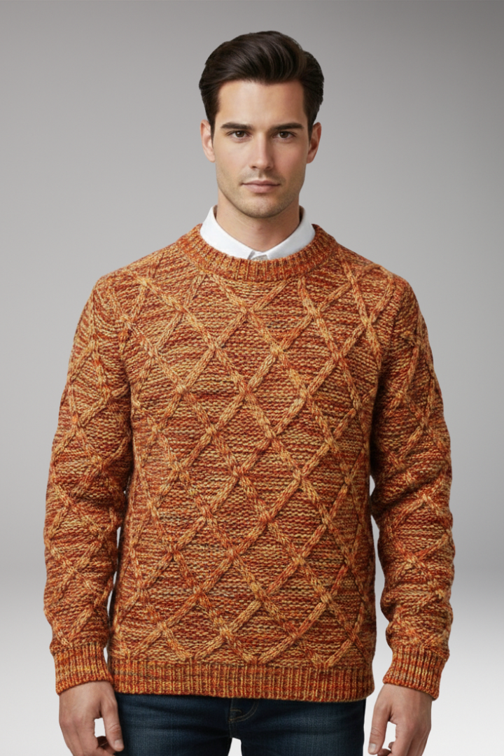 Men's Sweater with Diamond Pattern Texture