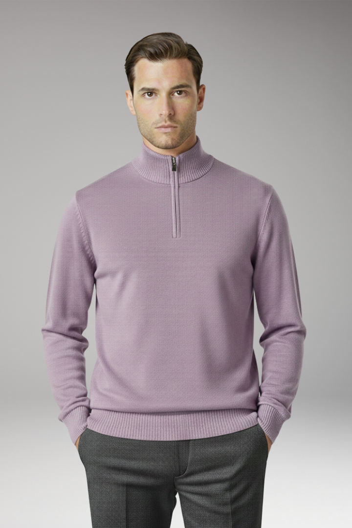 Men's Sweater with Half Zip and Ribbed Hem