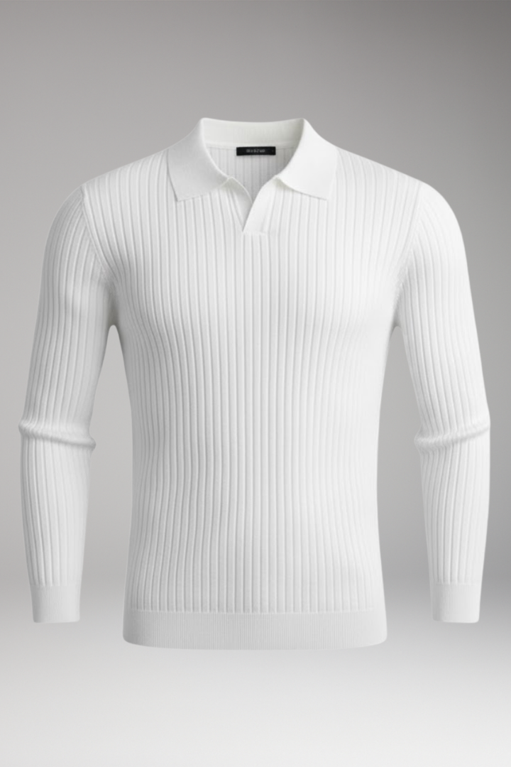 Men's Sweater with Polo Collar and Ribbed Texture